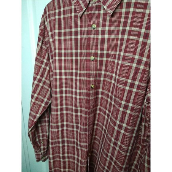 DOCKERS Men Red Blue Creme Plaid collared Long Sleeve Button dress Shirt Size L - Picture 4 of 13